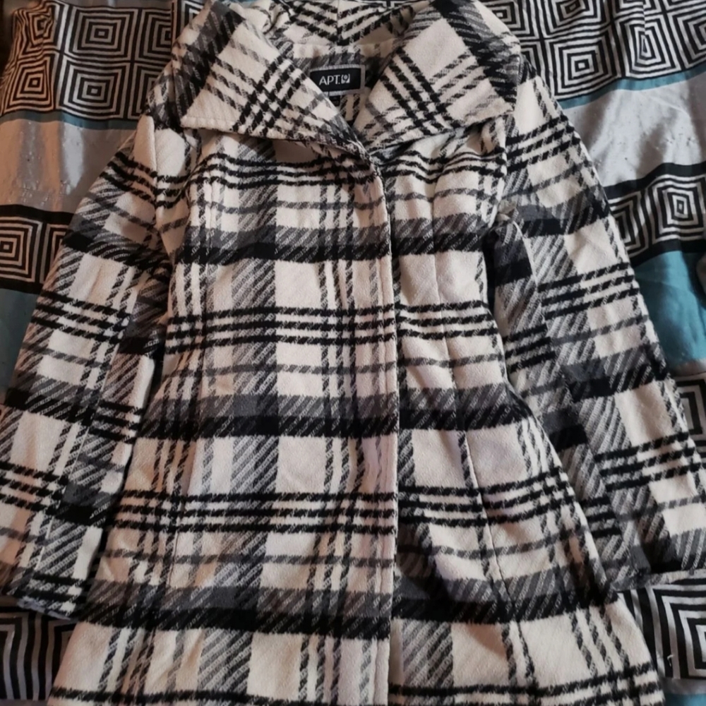 apt 9 black and white plaid pea coat.
